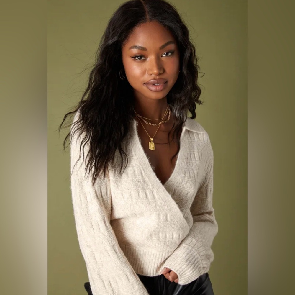 Lulus Cream Wrap Sweater